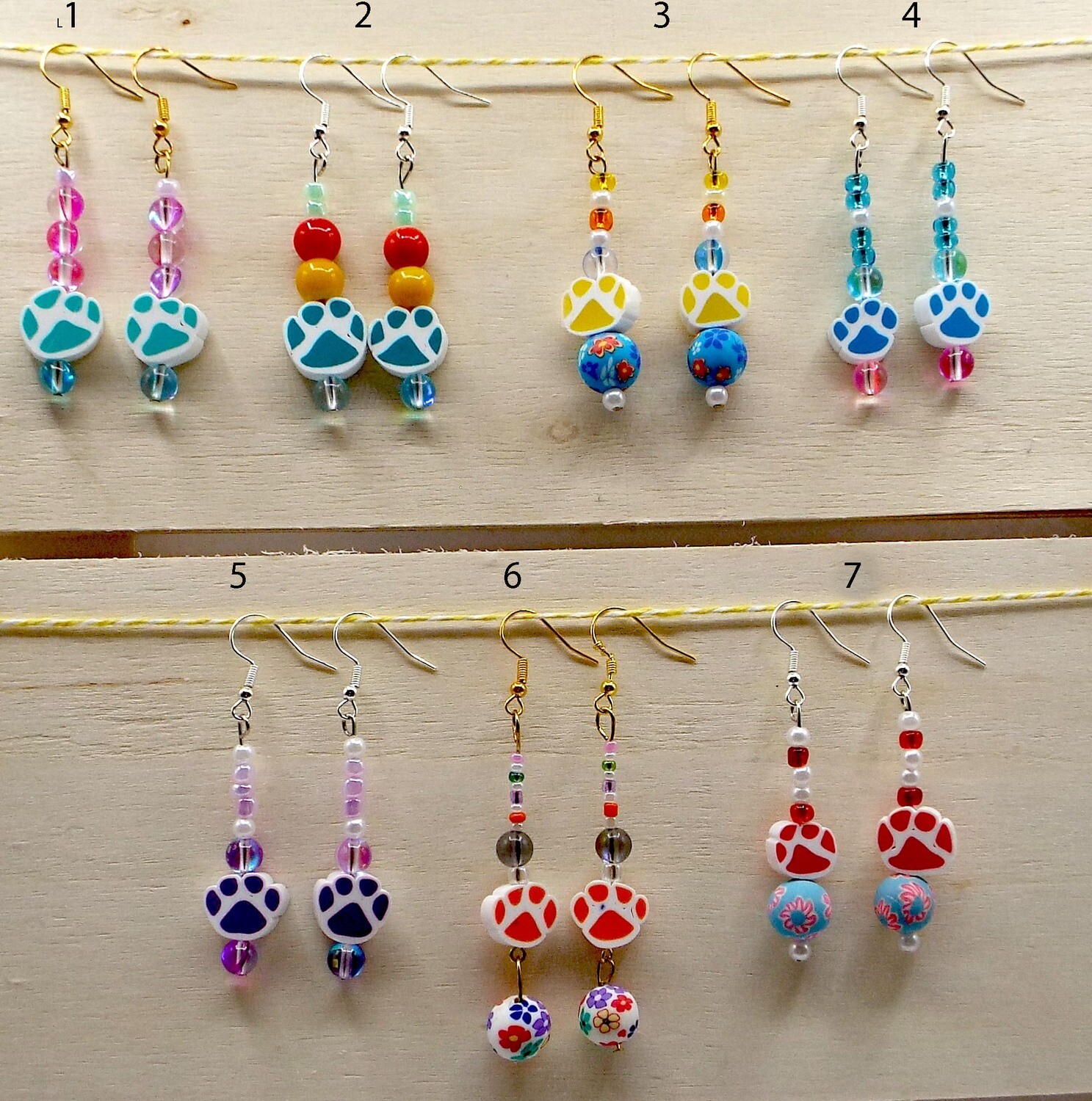 Paw Shaped Bead Earrings