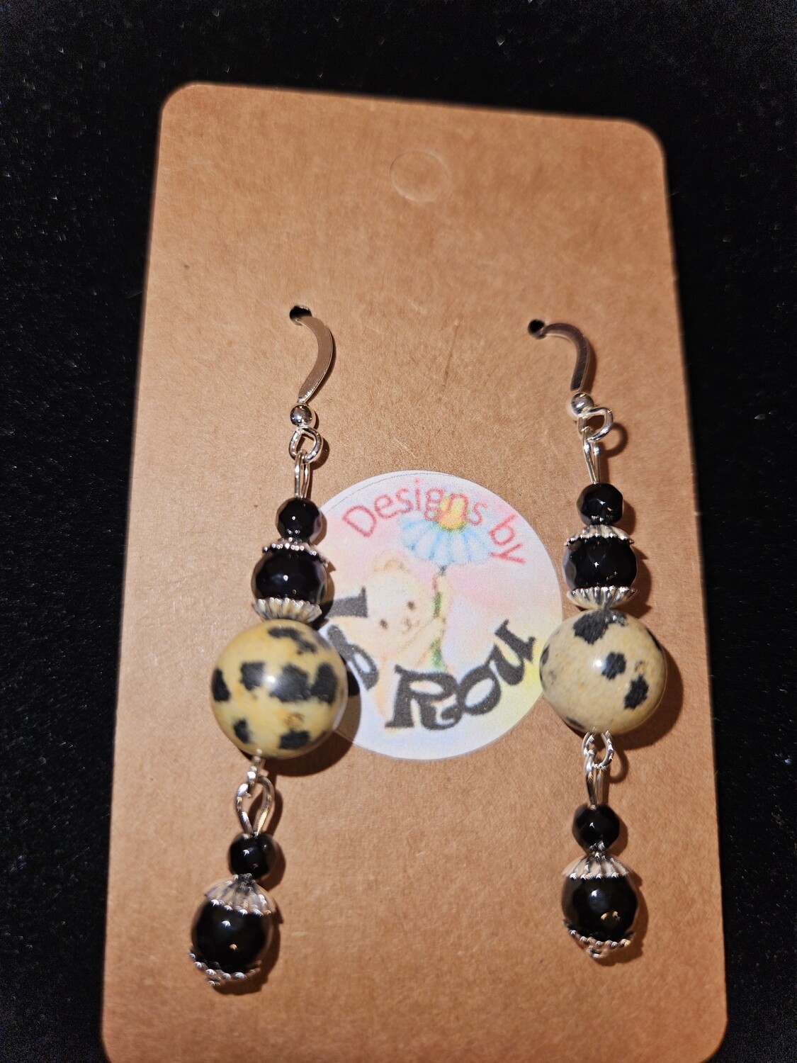 Dalmatian Jasper and Black Onyx Earrings