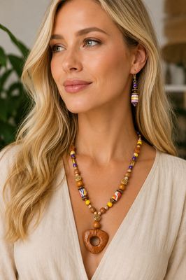Golden Sands Statement Necklace &amp; Earring Set – Handmade Artisan Jewelry