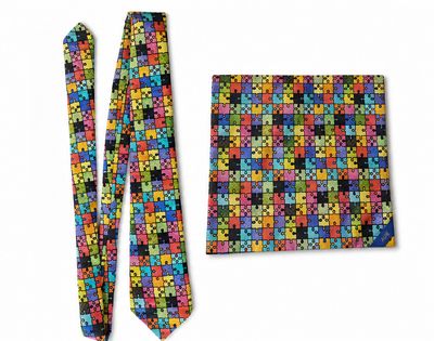 AUIE Colorful Puzzle Piece Necktie and Pocket Square Set