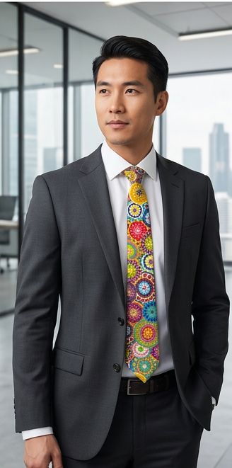 AUIE Colorful Medallion Floral Necktie