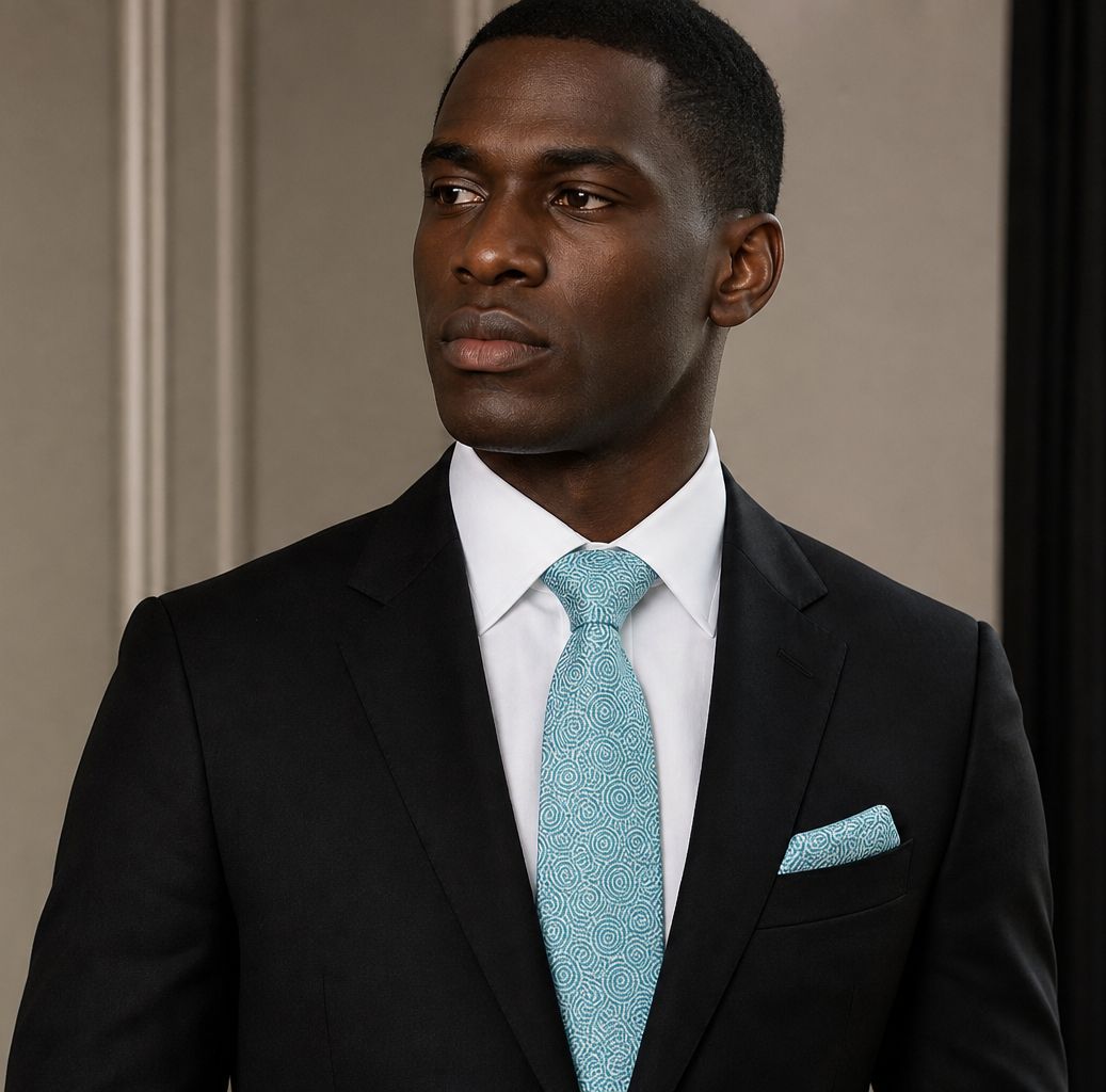 AUIE Turquoise Blue Swirl Necktie and Pocket Square Set