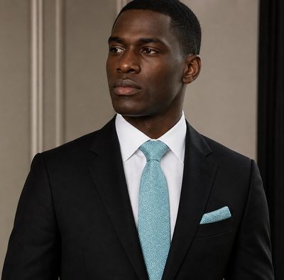 AUIE Turquoise Blue Swirl Necktie and Pocket Square Set