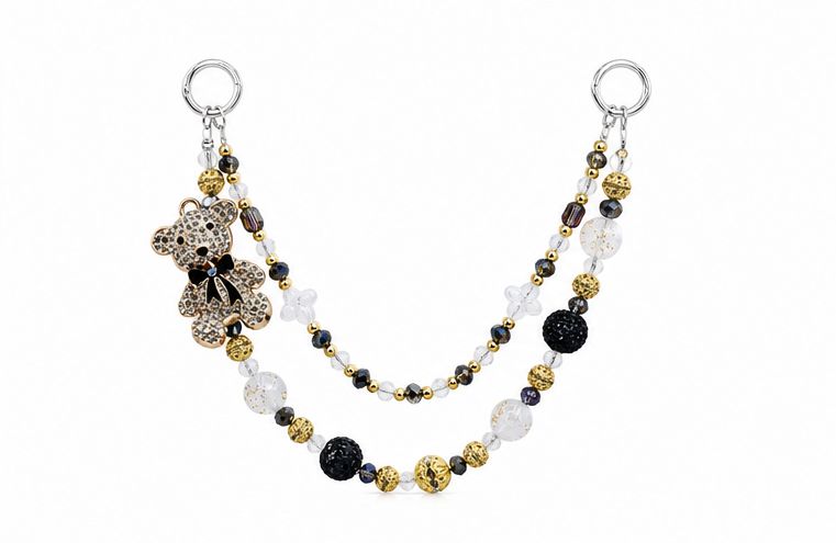 Black, Gold and Clear Bear Beaded Purse Charm Chain