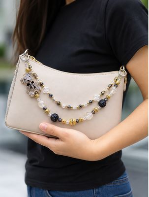 Black, Gold and Clear Bear Beaded Purse Charm Chain
