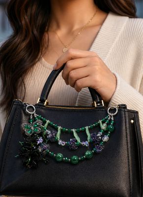 Green Butterfly Floral Beaded Purse Charm Chain