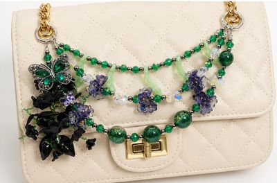 Green Butterfly Floral Beaded Purse Charm Chain