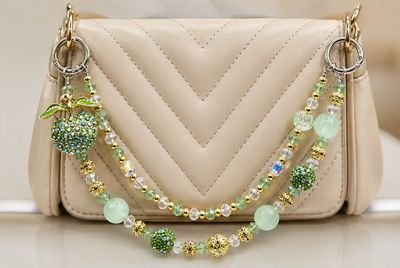 Green Apple Crystal Beaded Purse Charm Chain