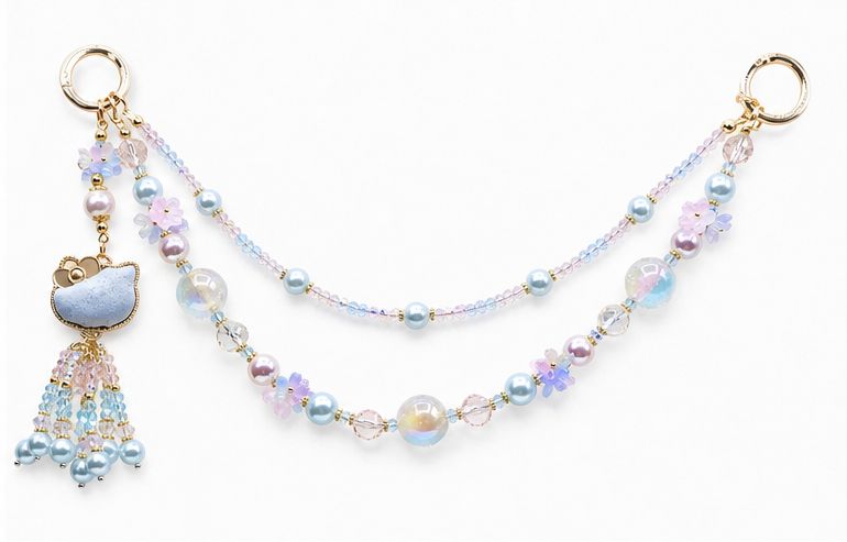 Pastel Blue Kitty Beaded Purse Charm Chain