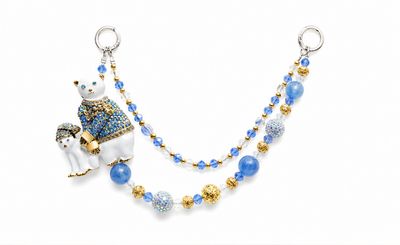 Blue and Gold Bear Beaded Purse Charm Chain