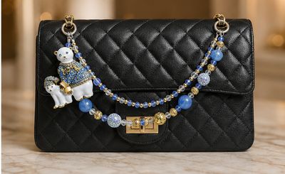 Blue and Gold Bear Beaded Purse Charm Chain