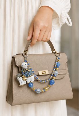 Blue and Gold Bear Beaded Purse Charm Chain