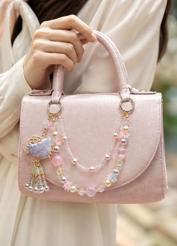 Pastel Pink and Blue Kitty Beaded Purse Charm Chain