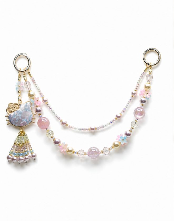 Pastel Pink and Blue Kitty Beaded Purse Charm Chain