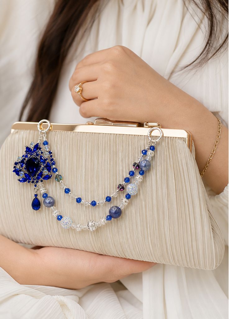 Royal Blue Gem Beaded Purse Charm Chain