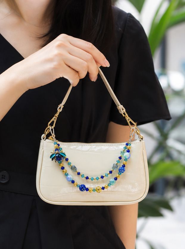 Blue and Gold Bug Beaded Purse Charm Chain