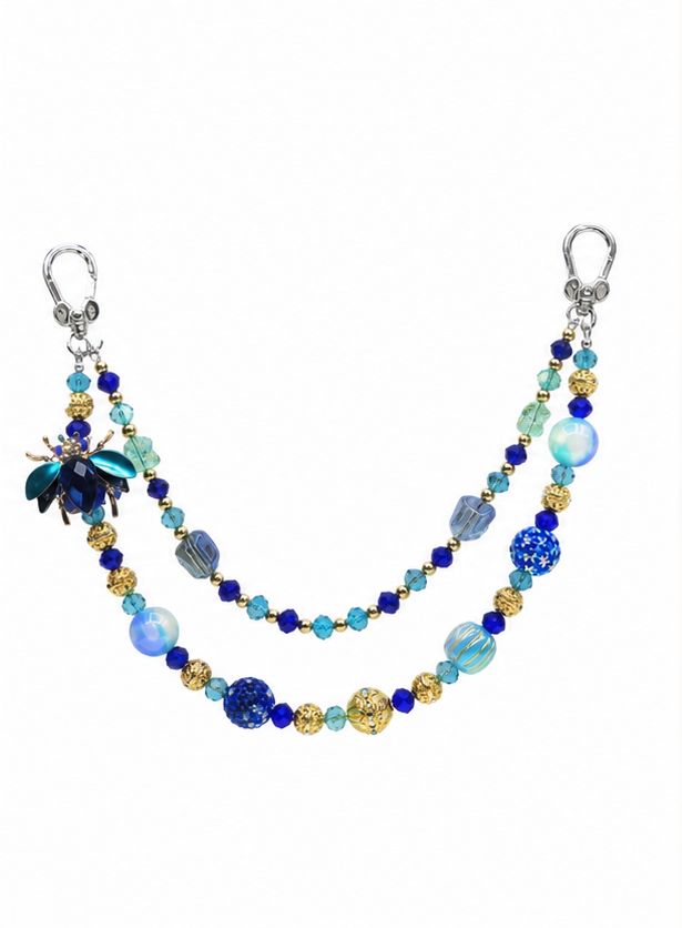 Blue and Gold Bug Beaded Purse Charm Chain