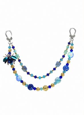 Blue and Gold Bug Beaded Purse Charm Chain