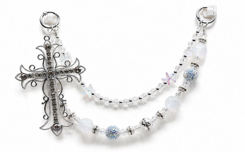 Silver Cross Beaded Purse Charm Chain