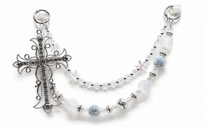 Silver Cross Beaded Purse Charm Chain