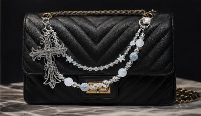 Silver Cross Beaded Purse Charm Chain