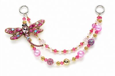Pink Dragonfly Beaded Purse Charm Chain