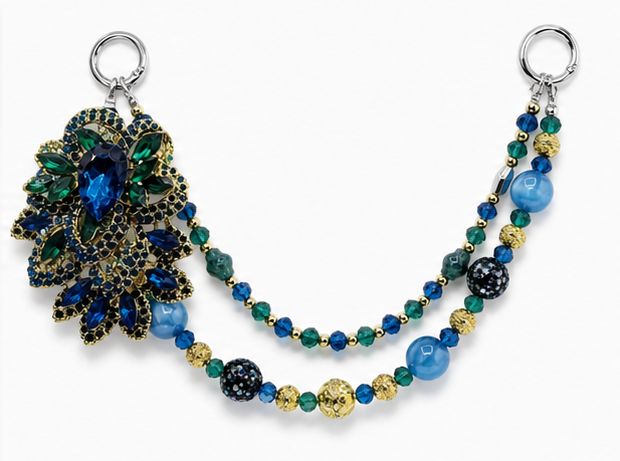 Blue and Emerald Gem Beaded Purse Charm Chain