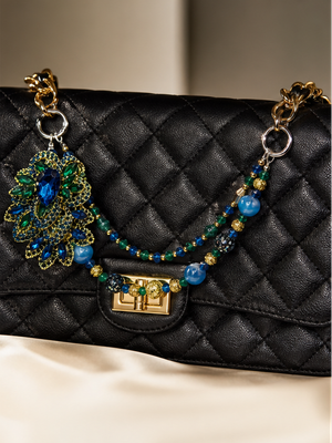 Blue and Emerald Gem Beaded Purse Charm Chain