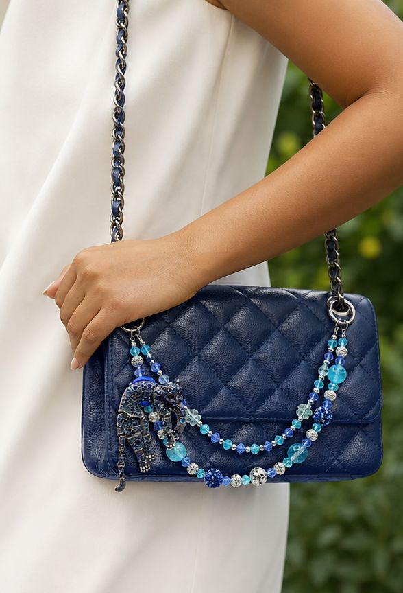 Blue Leopard Beaded Purse Charm Chain