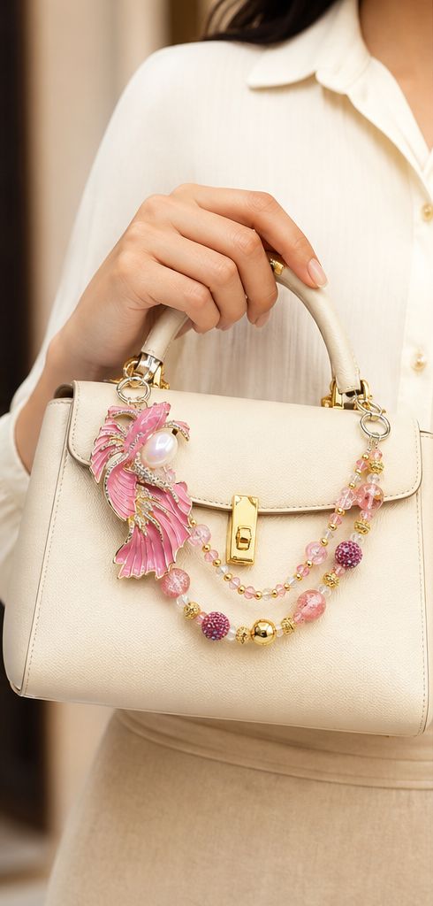 Pink Koi Fish Beaded Purse Charm Chain
