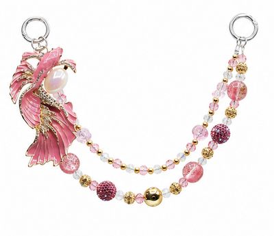 Pink Koi Fish Beaded Purse Charm Chain