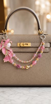 Pink Koi Fish Beaded Purse Charm Chain