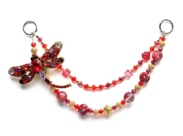 Red Dragonfly Beaded Purse Charm Chain