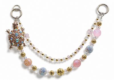Elegant Turtle Beaded Purse Charm with Pink, Gold and Blue Accent Chain