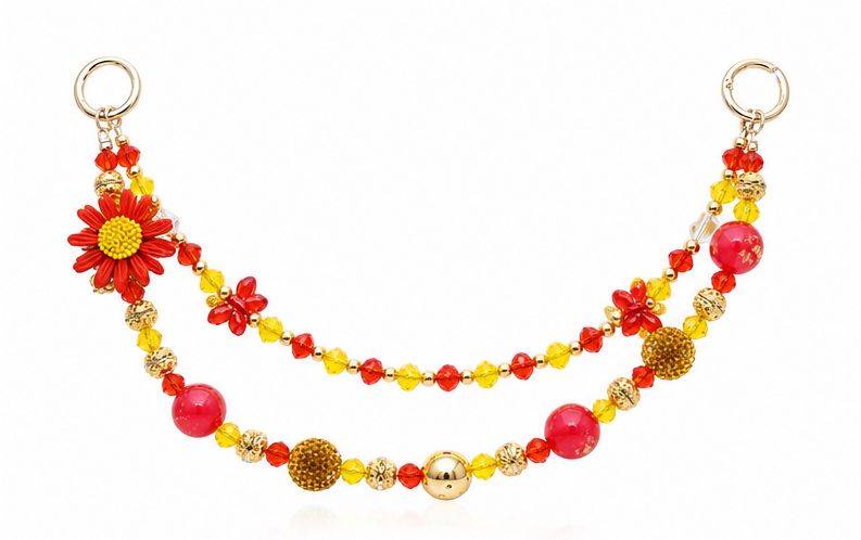 Red and Yellow Daisy Beaded Purse Charm Chain