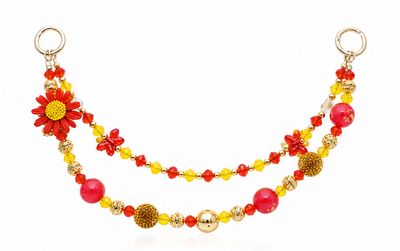 Red and Yellow Daisy Beaded Purse Charm Chain