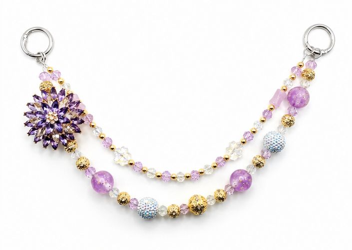 Purple Floral Beaded Clutch Charm Chain