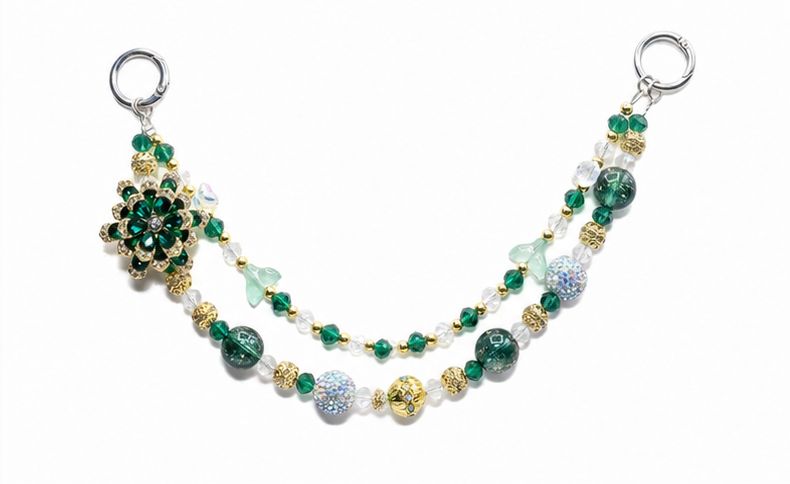 Emerald Green Floral Beaded Purse Charm Chain
