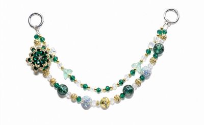 Emerald Green Floral Beaded Purse Charm Chain