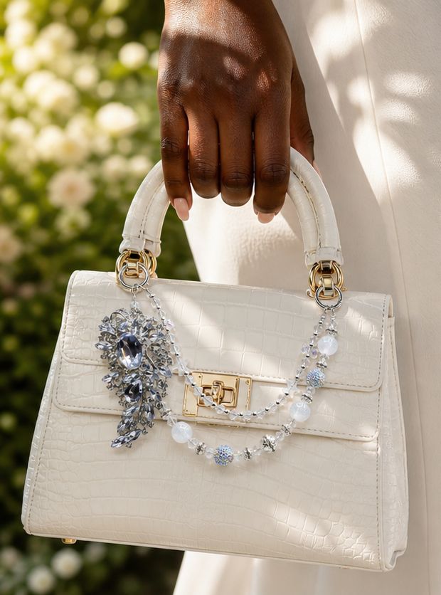Silver Gem Beaded Purse Charm Chain