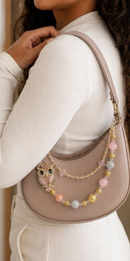 Pastel Owl Beaded Purse Charm Chain