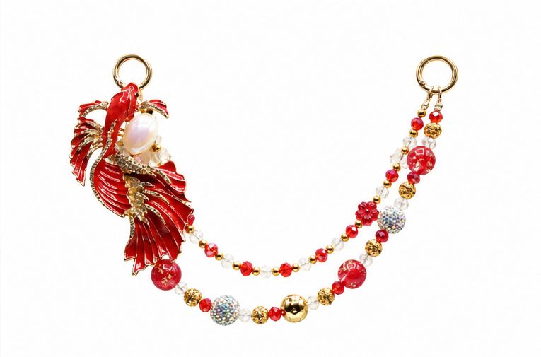 Red Koi Fish Beaded Purse Charm Chain