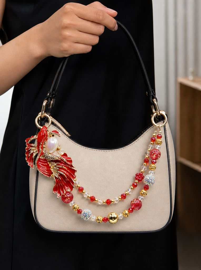 Red Koi Fish Beaded Purse Charm Chain