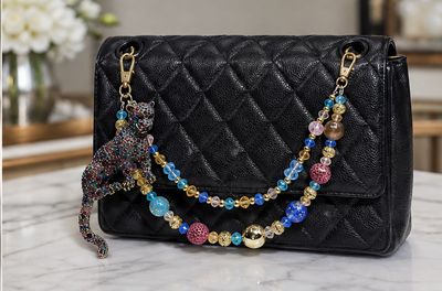 Leopard Beaded Purse Charm with Colorful Crystal Accent Chain