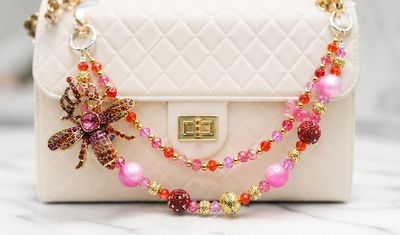 Pink and Red Bee Beaded Purse Charm Chain