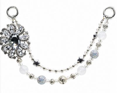 Silver and White Gem Beaded Purse Charm Chain