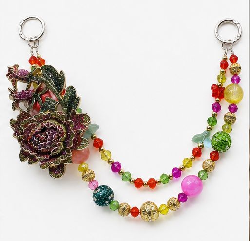 Multicolor Rose Beaded Purse Charm Chain