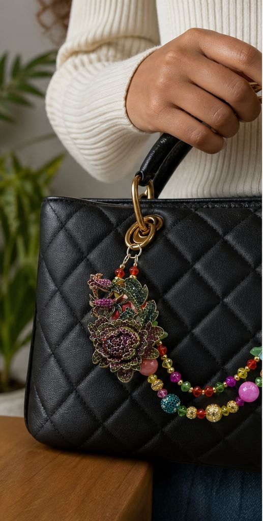 Multicolor Rose Beaded Purse Charm Chain