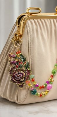 Multicolor Rose Beaded Purse Charm Chain