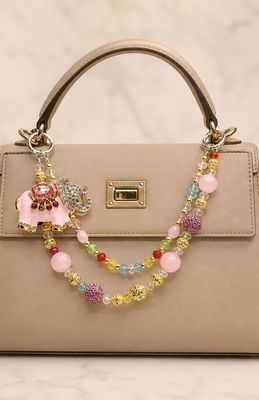 Pink Elephant Beaded Purse Charm with Colorful Gold Tone Accent Chain